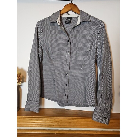 George Womens M Black White Plaid Casual Button Up Long Sleeve Shirt - Picture 1 of 4